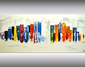 acrylic abstract painting skyline NEW YORK Ettis wall art canvas colorful painting fine art painting stretched canvas huge XXL painting