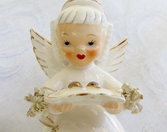 Vintage Angel Figurine, June Angel, June Bride, Ring bearer Angel, Bridal Figurine 1950s, June Wedding Decor