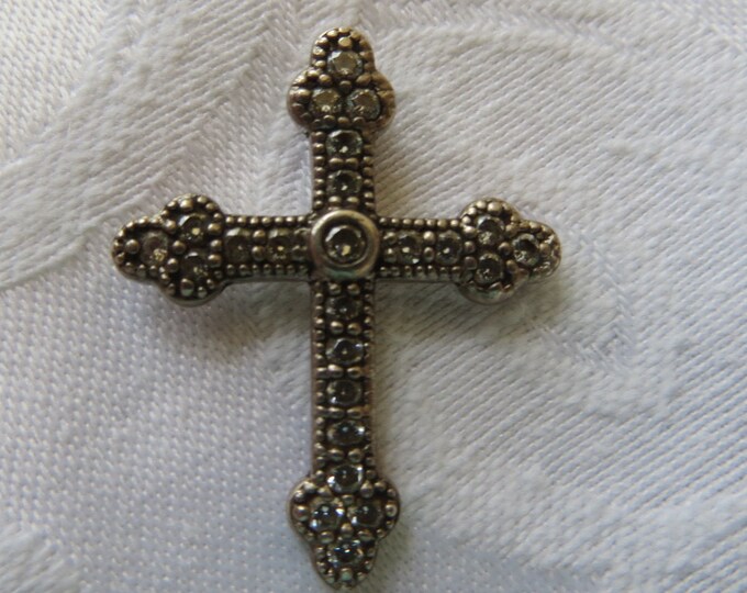 Vintage Sterling Cross Pendant, Crystal Stones, Religious Pendant, Cross Jewelry