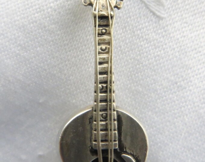 Sterling Guitar Brooch, Signed Beau Sterling, Vintage Guitar Pin, Musical Jewelry