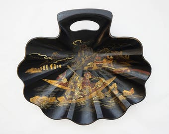 Antique Chinoiserie Papier Mache Scalloped Crumb Tray Napoleon III Japonaise - late 19th Century, France