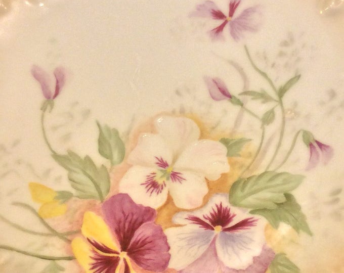 Antique French Limoges Plate, Coiffe Factory France, Heavy Gold with Pansy Flowers, Cabinet Plate, Hand Painted Pansies Floral Plate