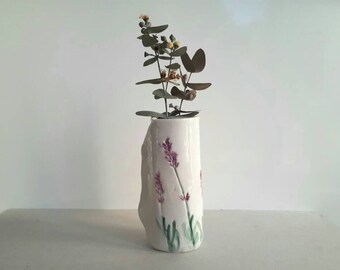 Botanical lavender ceramic vase, handmade organic shaped vase, provencal rustic home decor centerpiece, shabby chic