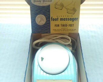 Vintage HANDY HANNAH Vibrating Electric Foot Massager with Original Box, Light Blue, Working Condition