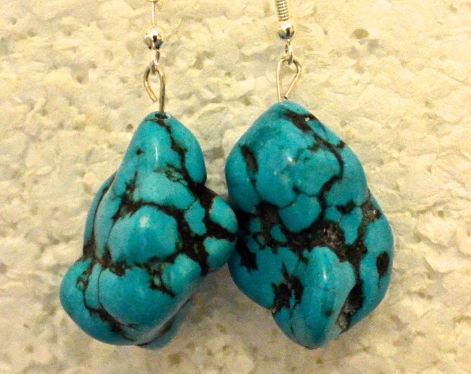 Turquoise Nugget Pendant/Earrings, Natural, Sterling Silver War Wires P1004