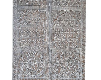 Vintage Tribal Handcarved Panel Barn Door Panel, Wall Sculpture, Eclectic Boho Shabby Chic Decor