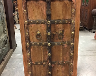 Antique India Armoire old world Brass Patina Floral Chakra Grooved Haveli Rustic Cabinet Furniture FarmHouse Interior style