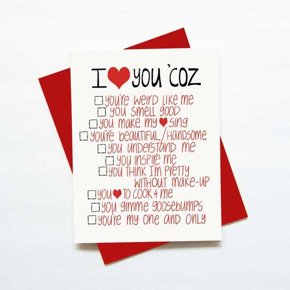 romantic valentines day card with list of reasons I love you