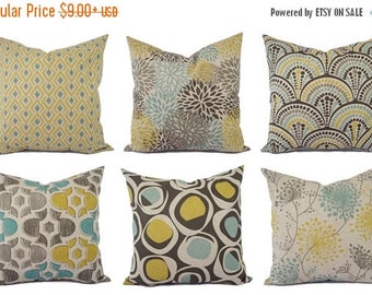 15% OFF SALE Decorative Pillow Yellow Blue and Beige - Decorative Pillow - Brown Blue Taupe Pillow - Accent Pillow Covers - Yellow Pillows -