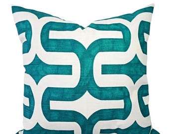 15% OFF SALE Turquoise Pillow Covers - Two Turquoise and White Throw Pillow Covers - 20 x 20 Pillow Cover - 18 x 18 Pillow Cover - Turquoise