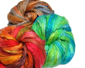 SALE Mulberry Silk varigated roving set of 3 colorways, hand dyed