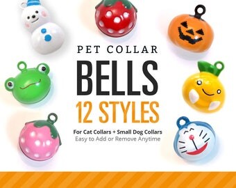 Cat Bell / Pet Collar Bells / Cat Collar Bell / Dog Bell / Pet Accessories / Cat Collar with Bell / Jingle Bell - 12 STYLES Fruit / Animals