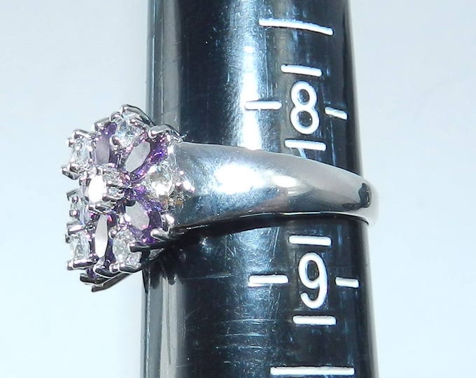 Vintage Cocktail Ring, Cubic Zirconia Ring, Sterling Silver Ladies Ring, Vintage Jewellery Jewelry, Statement Ring, Sz 8.5, Gift for Her