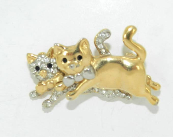 Vintage PAVE rhinestone Cat Brooch Pin, Kittens Jewelry Two Cats Playing, Vintage Jewelry Jewellery, Gift for Her Cat Lover Gift for Mom