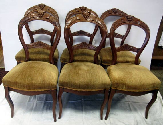Six Victorian chairs carved balloon back