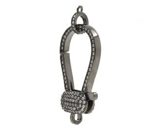Large Lobster Clasp, Gunmetal Spring Clasps, Clear Cubic Zirconia Pave on Brass, 34x17mm, Pkg 1 Piece, CB18K