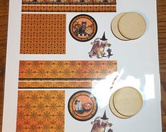 Preprinted Halloween Graphics by Loretta Kasza To Make Your Own One Inch Scale Dollhouse Hatboxes