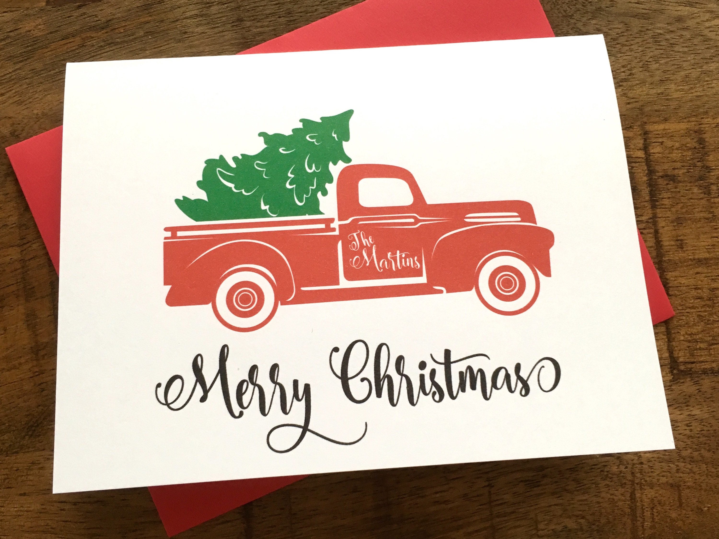 personalized-christmas-cards-red-truck-and-christmas-tree