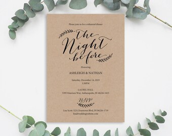 Rustic Rehearsal Dinner Invitation Printable Wedding Kraft Rustic Rehearsal Dinner Invitation Printable Wedding Kraft