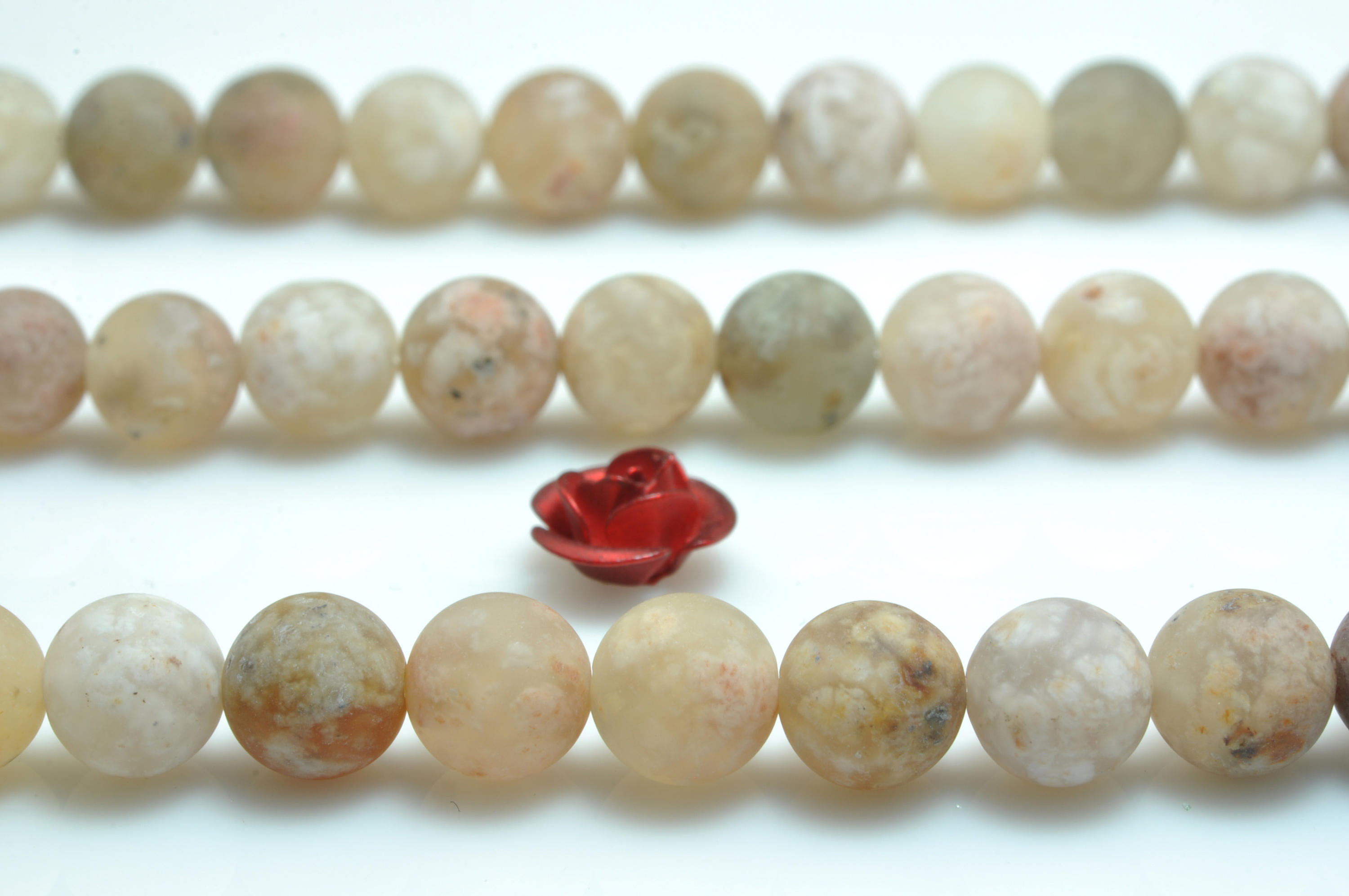 62 pcs of Natural Pink Moss Agate matte round beads in 6mm