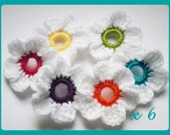 Set of 6 flowers applique crochet woolen 5 cm
