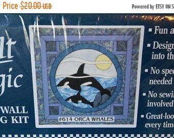 On Sale, Quilt Magic, No Sew, Wall Hanging Kit "Orca Whales" #614, DIY Quilt Picture, Laser Cut Foamboard, Whale Quilt Wall Hanging, NEW
