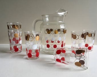 Mid Century Pitcher And Tumblers.