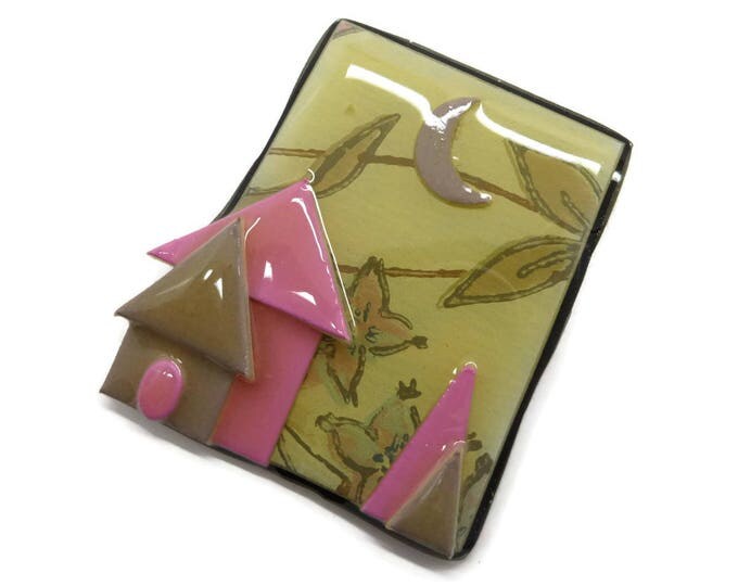 Pink House Brooch, Vintage Lucinda Yates Pin, House Pin, Laminated House Brooch, New Home Gift, Bridal Gift