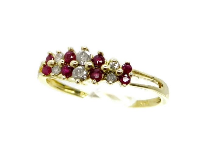 Ruby Ring, 14K Gold Ring, Diamond & Ruby Ring, Vintage Multi-stone Wedding, Anniversary Ring, 0.24 Carats, Size 7