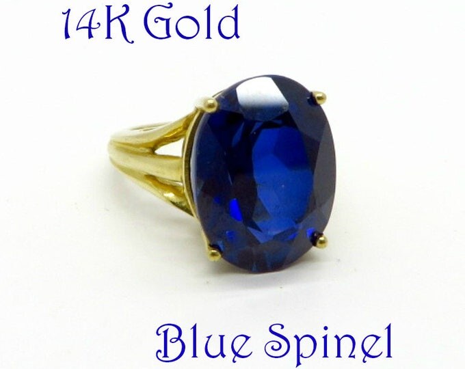 Vintage Blue Spinel Solitaire Ring, 10K Gold Synthetic Spinel Ring, Sapphire Blue Statement Ring, Engagement Ring, Size 4 Vintage Blue Spinel Solitaire Ring, 10K Gold Synthetic Spinel Ring, Sapphire Blue Statement Ring, Engagement Ring, Size 4