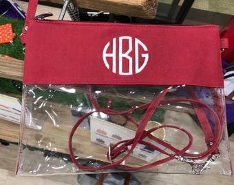 Clear Cross Body Purse- Monogrammed - Clear Stadium Bag - Vinyl Bag - Clear Purse - Clear Monogram Tote