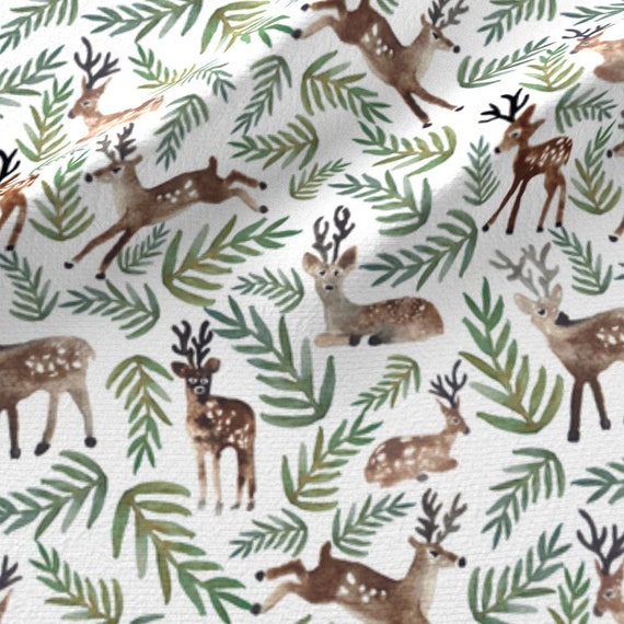 Christmas Fabric by the Yard Cotton Reindeer Fabric Deer