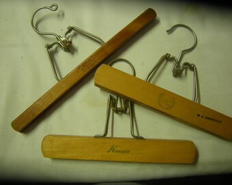 3 vtge wood hangers-pants hangers-skirt hangers-storage-organization-bedroom closet-art display-