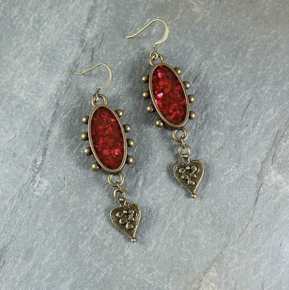 Bohemian Chic ~ Red Sparkle earrings