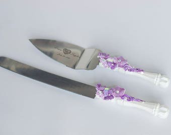 Purple wedding cake server set Wedding Cake serving set Wedding Cake cutting set Wedding serving set Cake and knife set Personalized server