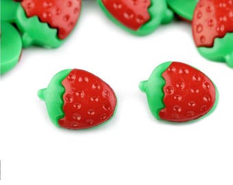10 Strawberry red and green buttons