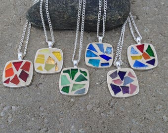 Square Stained Glass Pendant Necklace Pendant Mosaic Square Stained Glass Necklace Mosaic Necklace Stained Glass Jewelry Wearable Artwork