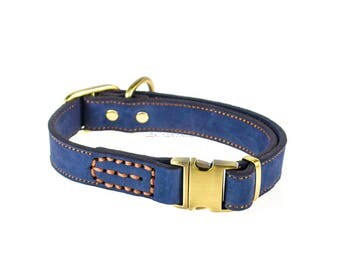 Large Leather Dog Collar Snap On For Quick Release Brass Real