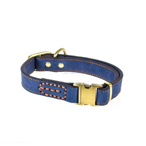 Leather Dog Collar Snap On For Quick Release Brass Real