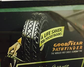 Vintage 1920's Silent Movie Era Theater Glass project Advertising Slide - Goodyear Tires-St. Clair Garage and made by Advertising Slide Co.