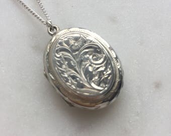 Victorian Sterling Silver Locket Pendant Necklace