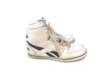 Vintage White Navy Reebok High Top Sneakers / Size 10