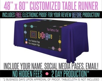 Full Color Table Runner with Your Logo in a Flower Styled Border- 48" x 80"