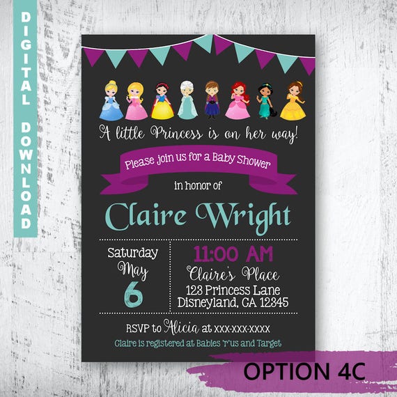 Disney Princess Baby Shower Invitation. Princess Baby Shower