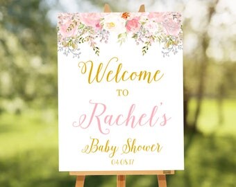 Gold Welcome Baby Shower Sign - Baby Shower Decoration -  Boy or Girl Custom Colors - Printable Sign - Girl Baby Shower