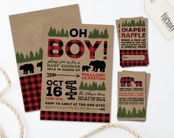 Buffalo Plaid Baby Shower Invitation - Rustic Boy Baby Shower Invitation - Lumberjack Baby Shower Invitation - Red Plaid - Printable Files
