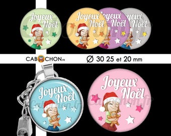 Joyeux Noël 6 • 45 Images Digitales RONDES 30 25 et 20 mm famille maman mamie papy papa parrain marraine fillette nounours