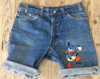 Too Cute/ Levis jean shorts with embroidered Donald Duck