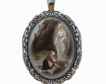 Our Lady of Lourdes Vintage Religious Catholic Medal Pendant Jewelry Virgin Mary At Sacred Spring