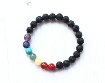Chakra Bracelet - Lava Stone Bracelet - Aromatherapy Bracelet - UK Seller - Yoga Bracelet - Gift for Women, Girlfriend